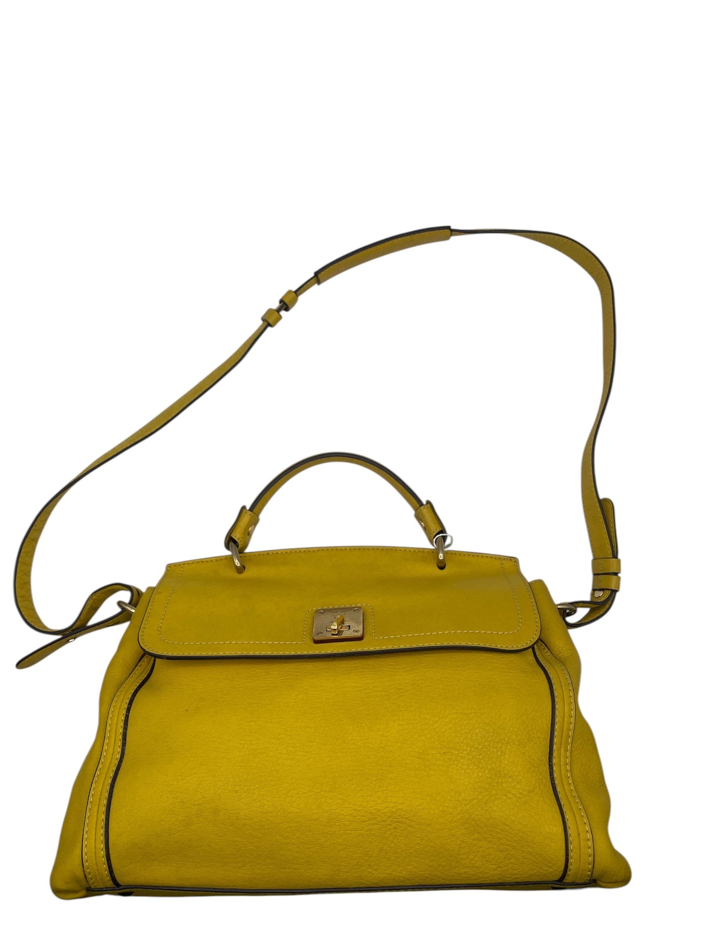 MCM Leather Crossbody Satchel Top Handle Bag Gold Hardware- Mustard